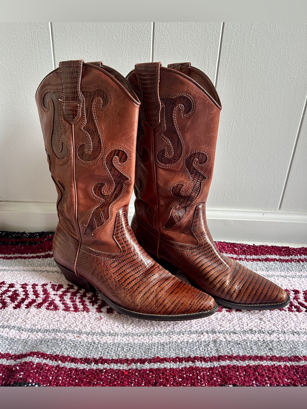 Vintage Brown Snakeskin Nine West Cowboy Boots Size 7.5